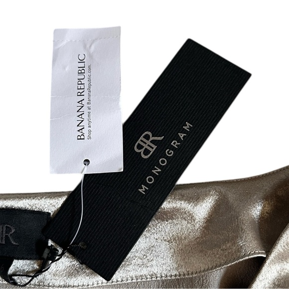 Banana Republic Monogram Metallic Blouson Dress NWT 16 Gold Sheen Party Cocktail - Picture 7 of 10